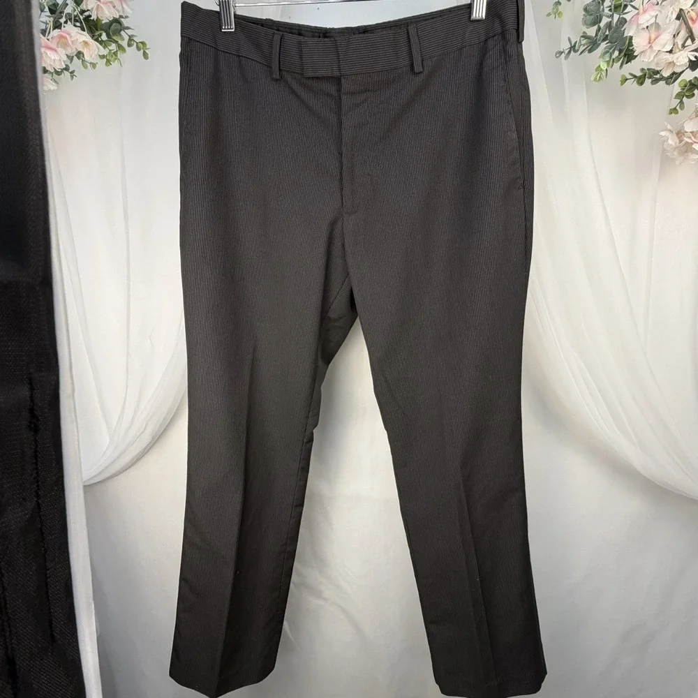 Perry Ellis Portfolio Mens Pinstripe Dress Pants Black Size 34 x 30 Straight Leg
